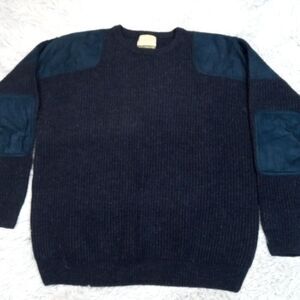 Cabela's Sweater Mens XL Tall‎ Blue Lambs Wool Cozy Warm Grandpa Elbow Patches